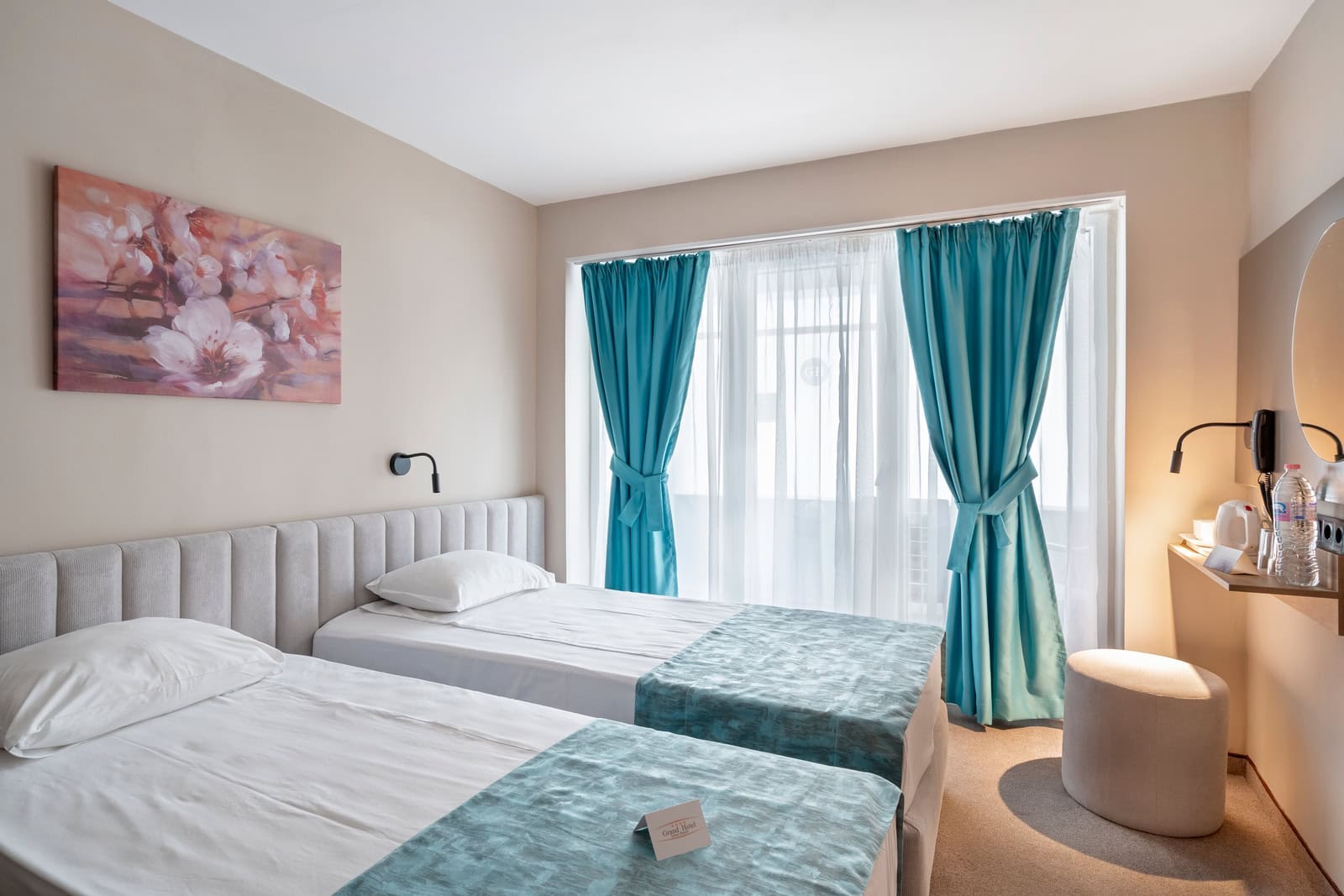 Grand Hotel Sunny Beach Double Room beds and balcony
