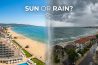 Sunny Beach September weather with sunshine on one side and rain clouds on the other