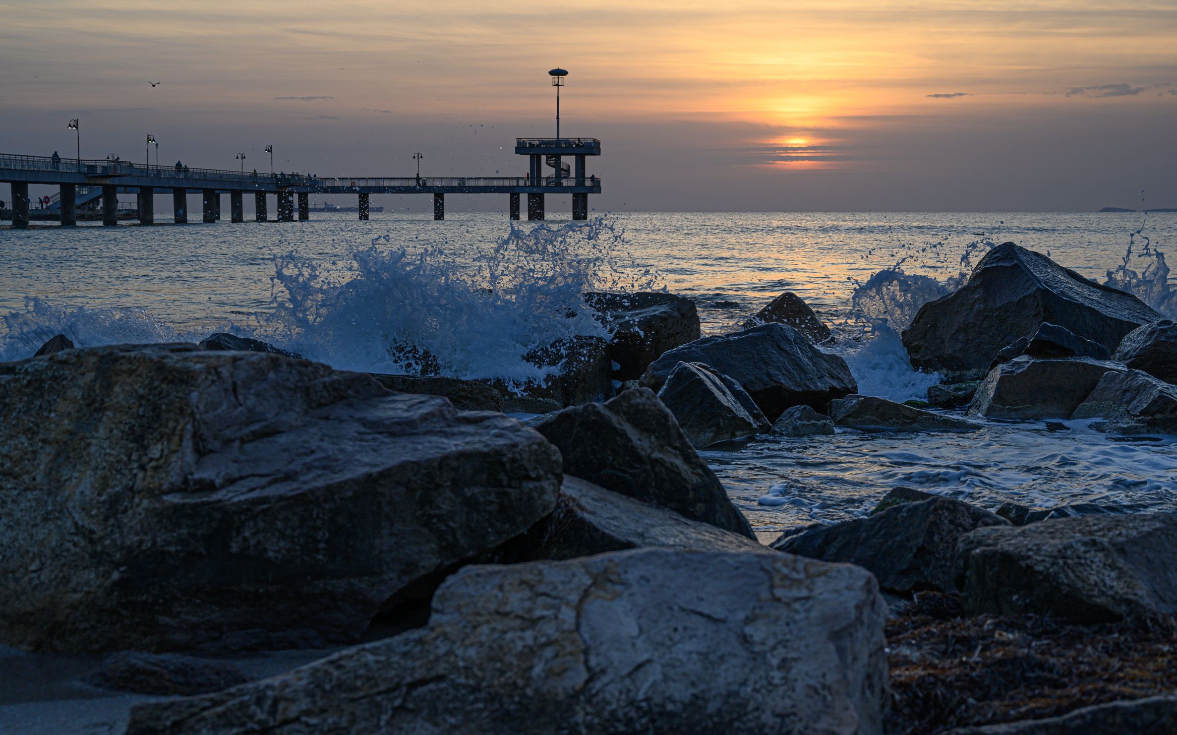 Burgas Pier extending into the Black Sea beside the Sea Garden